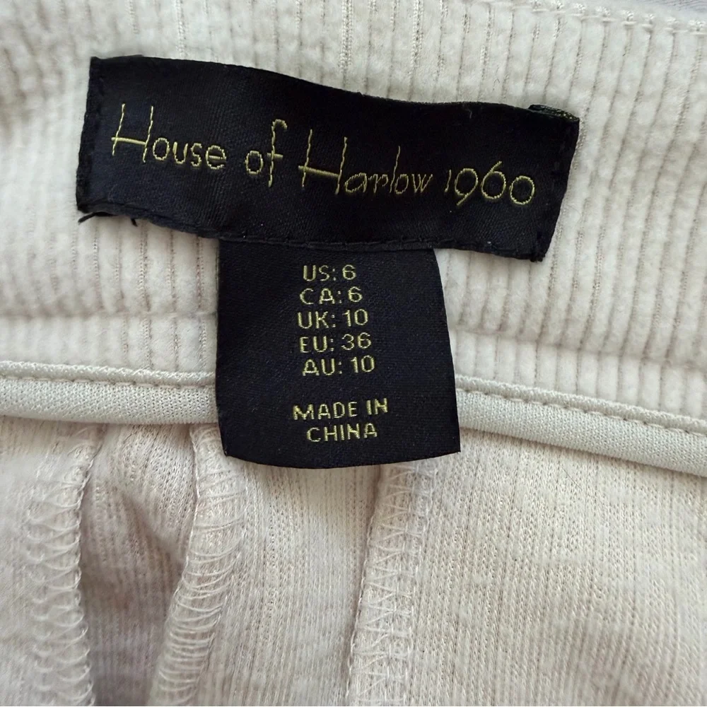 House of Harlow 1960 Cream Ribbed Wide Pants Size 6 High Rise Button Front - Picture 3 of 7